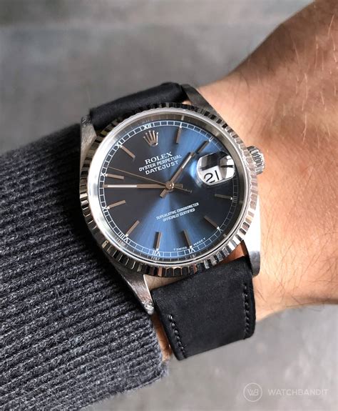 rolex datejust black dial leather strap